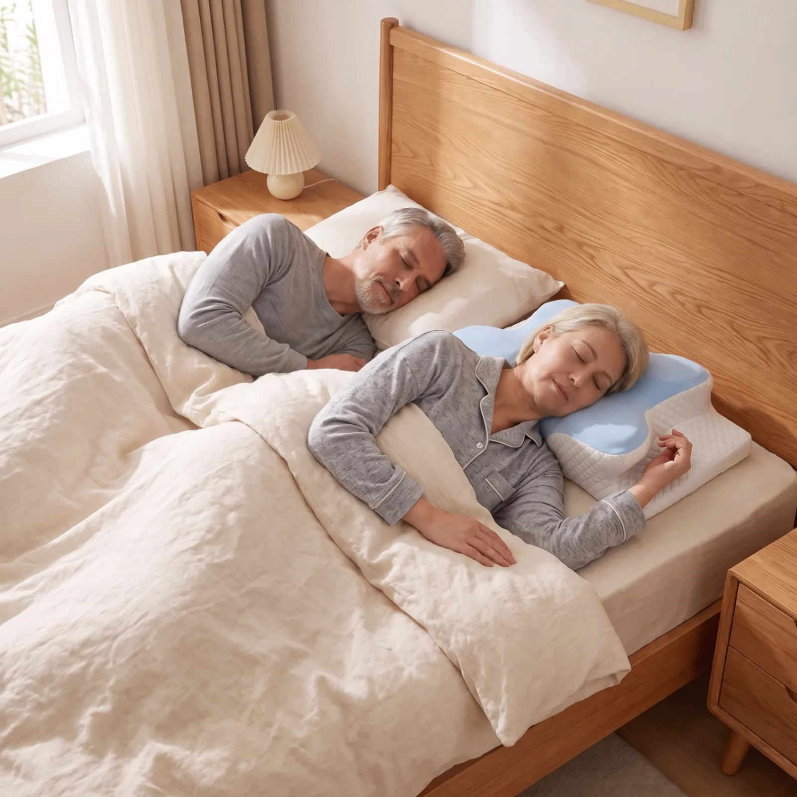Couple sleeping on the Rest Well Ergonomic Pillow