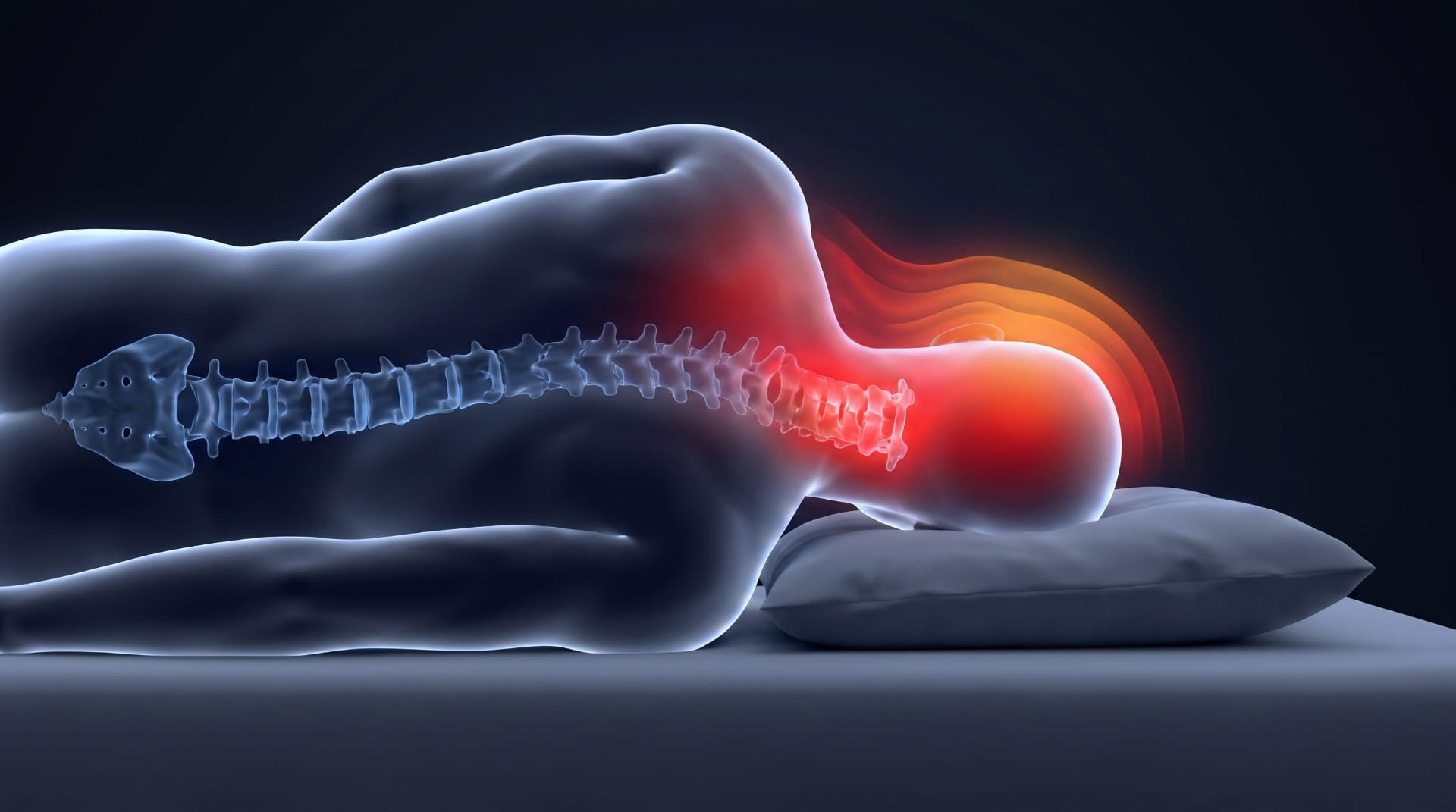 Compressed shoulder and sinking head on a flat pillow