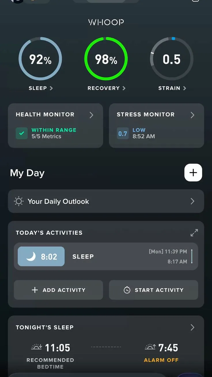 Whoop screenshot · Day 21