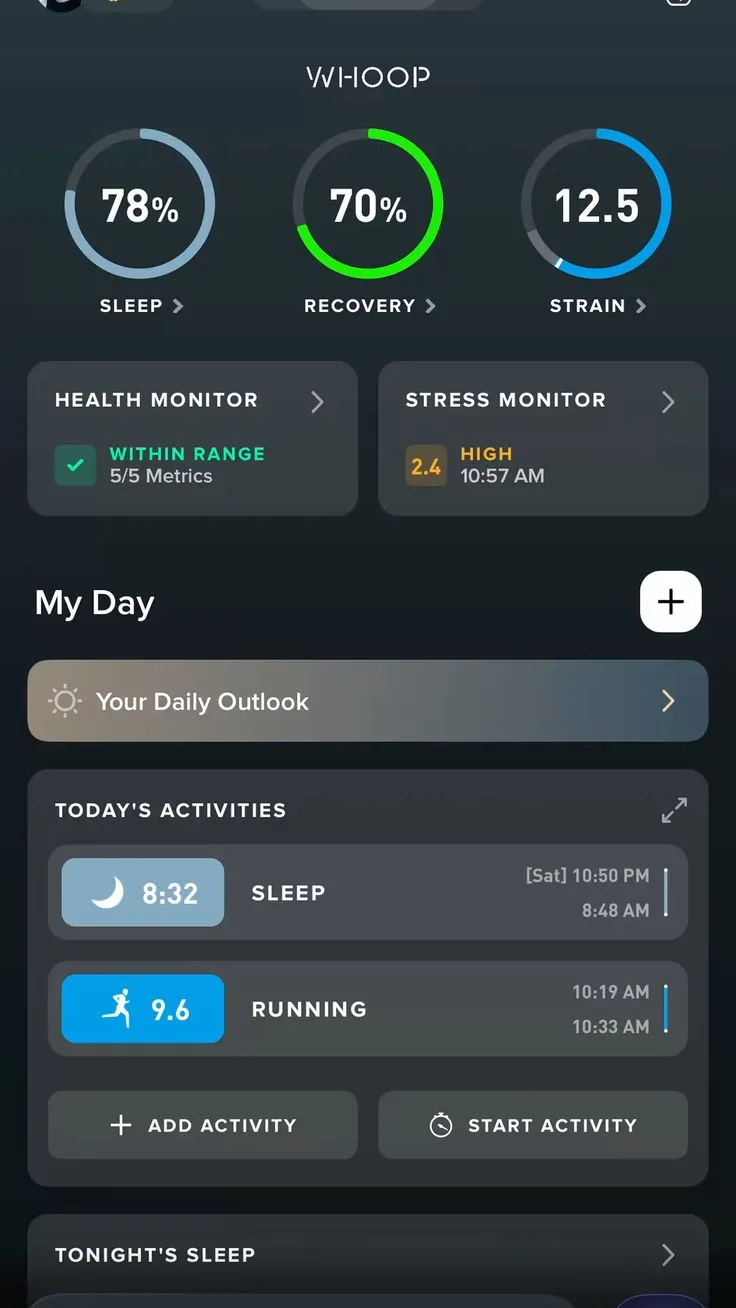 Whoop screenshot · After · Week 4